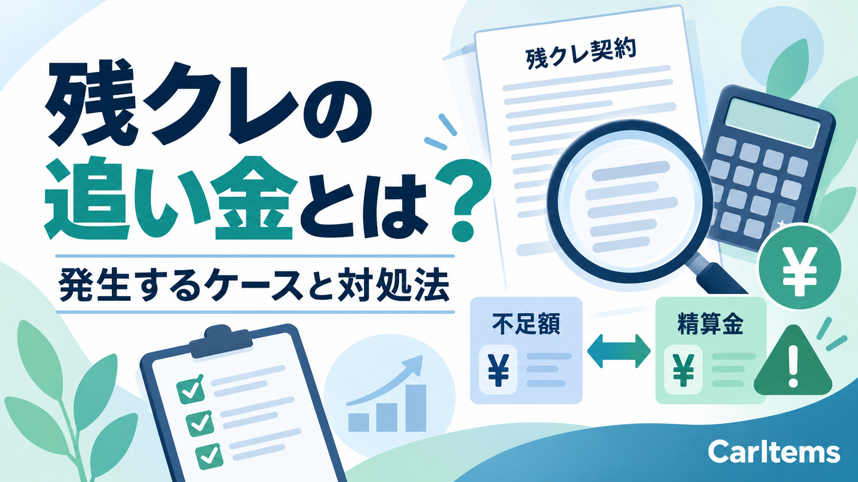 残クレの追い金が発生するケースと不足額・精算金の違いを解説するイメージ画像